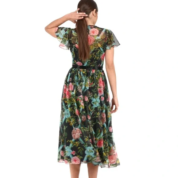 Mac Duggal Floral Midi Dress with Sheer Overlay Style 9149 - Picture 5 of 5